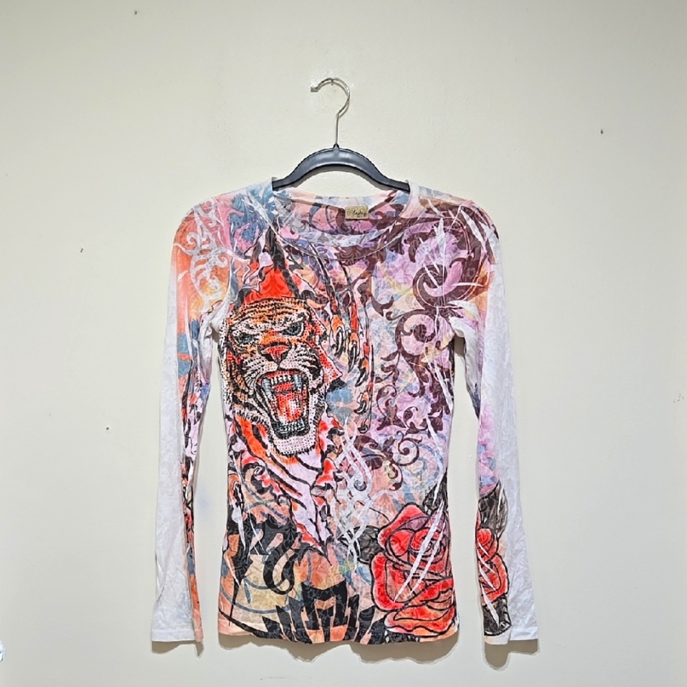 Daytrip Women's Graphic Long Sleeve Rhinestone Top